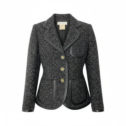 Saint Laurent Tweed Tailored Jacket Lame Knit Leather Piping Blend France 42
