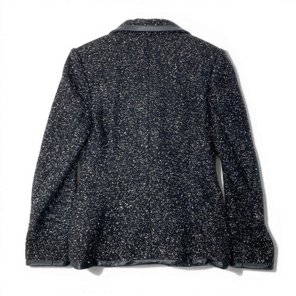 Saint Laurent Tweed Tailored Jacket Lame Knit Leather Piping Blend France 42 — view 4