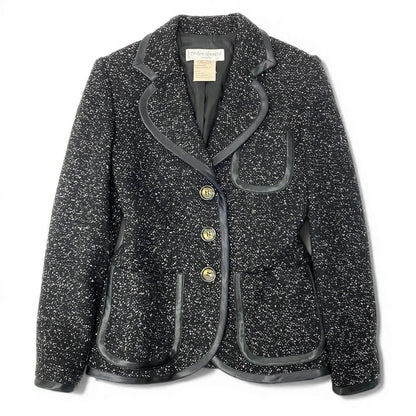 Saint Laurent Tweed Tailored Jacket Lame Knit Leather Piping Blend France 42 — view 2