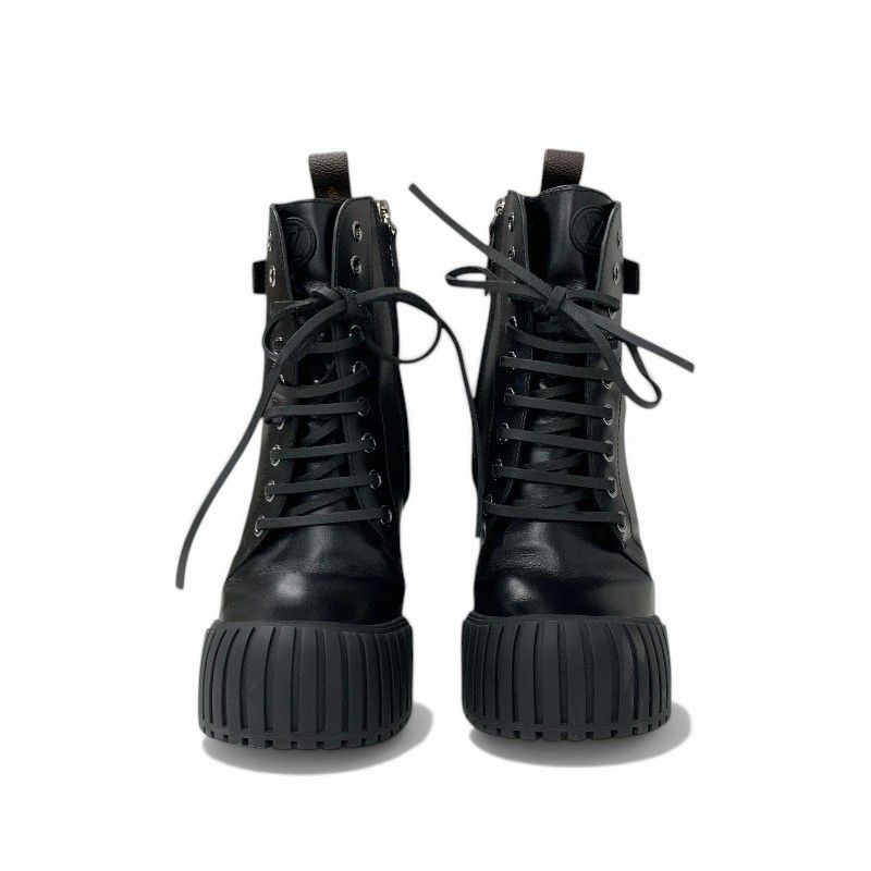 Louis Vuitton Line Monogram Boots Short Shoes Leather Black Brown Logo Belt — view 2