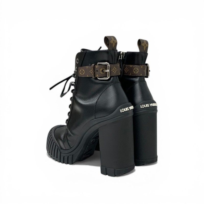Louis Vuitton Line Monogram Boots Short Shoes Leather Black Brown Logo Belt — view 4