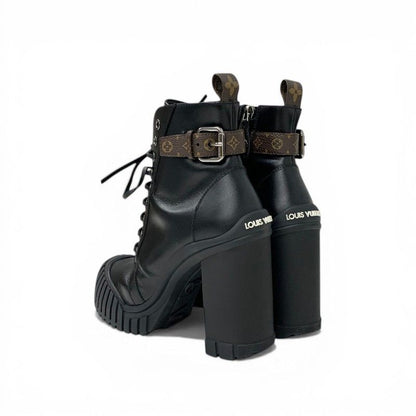 Louis Vuitton Line Monogram Boots Short Shoes Leather Black Brown Logo Belt — view 4