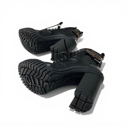 Louis Vuitton Line Monogram Boots Short Shoes Leather Black Brown Logo Belt — view 6