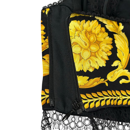 Versace 100% Silk Barocco Pattern Bustier Tube Top Black Yellow 38 — view 3