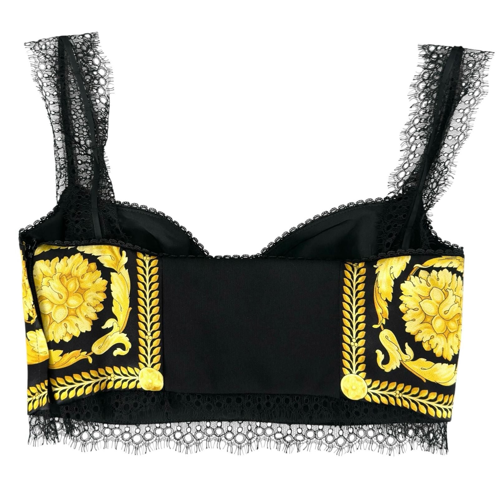 Versace 100% Silk Barocco Pattern Bustier Tube Top Black Yellow 38 — view 2