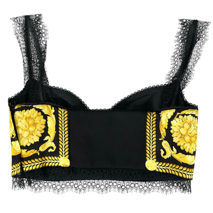 Versace 100% Silk Barocco Pattern Bustier Tube Top Black Yellow 38 — view 2