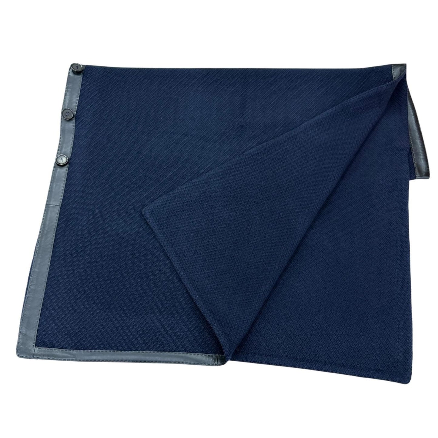 Hermes Wool Cashmere Blend Logo Button Trim Large Poncho Shawl Navy Scarf — view 6
