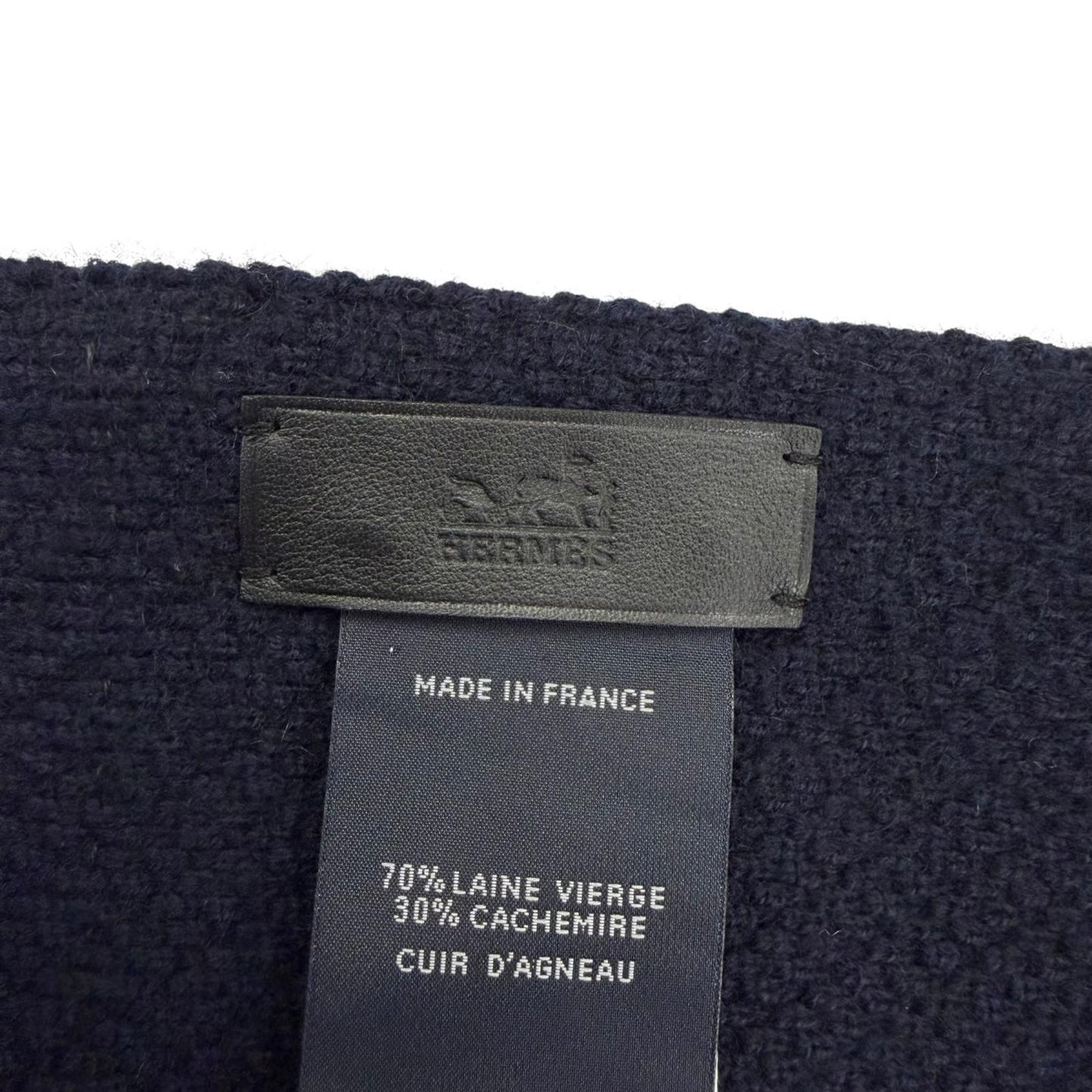 Hermes Wool Cashmere Blend Logo Button Trim Large Poncho Shawl Navy Scarf — view 8