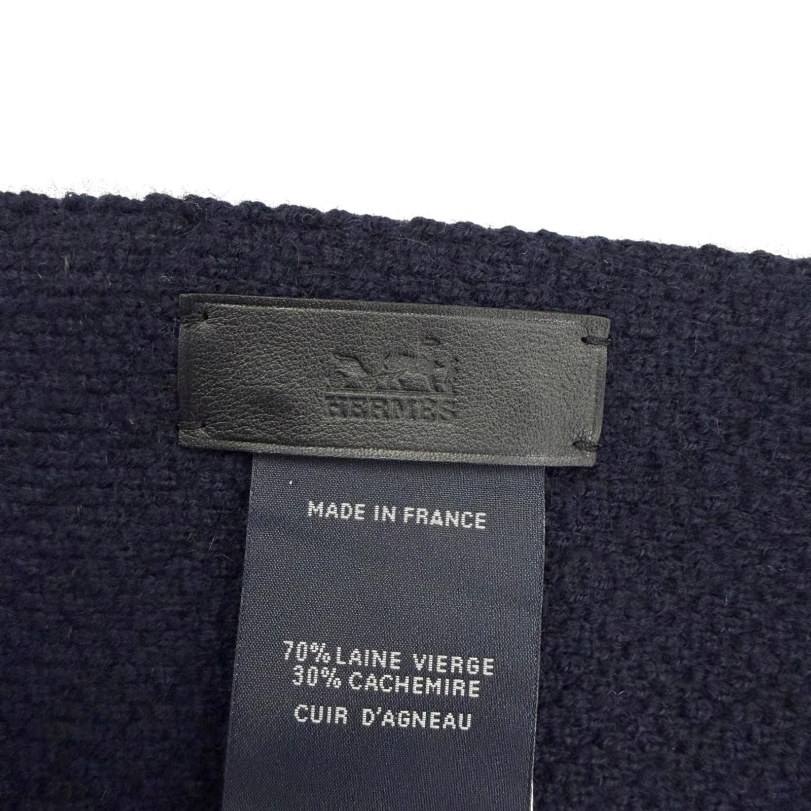 Hermes Wool Cashmere Blend Logo Button Trim Large Poncho Shawl Navy Scarf — view 8
