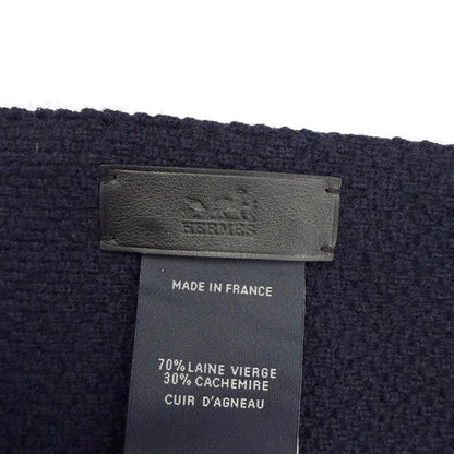 Hermes Wool Cashmere Blend Logo Button Trim Large Poncho Shawl Navy Scarf — view 8
