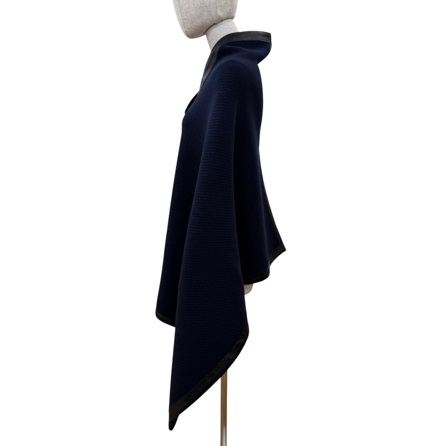 Hermes Wool Cashmere Blend Logo Button Trim Large Poncho Shawl Navy Scarf — view 3