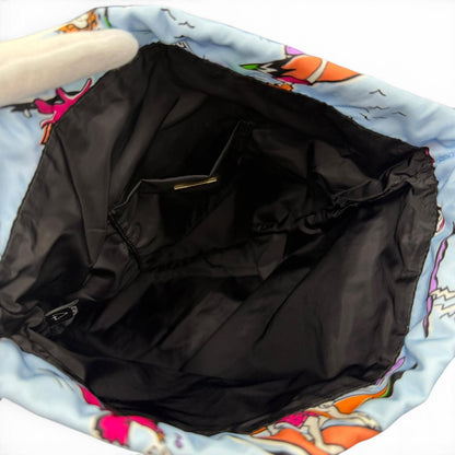 Prada Triangle Logo Surfing All Over Pattern Drawstring Re-Nylon Pouch Blue — view 5