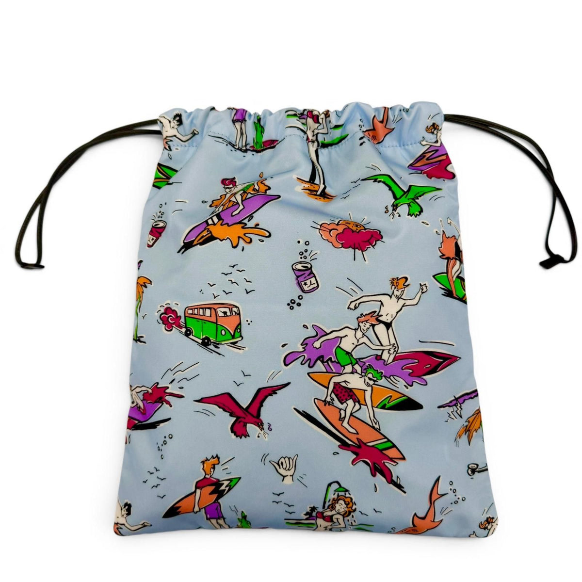 Prada Triangle Logo Surfing All Over Pattern Drawstring Re-Nylon Pouch Blue — view 2