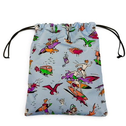 Prada Triangle Logo Surfing All Over Pattern Drawstring Re-Nylon Pouch Blue — view 2