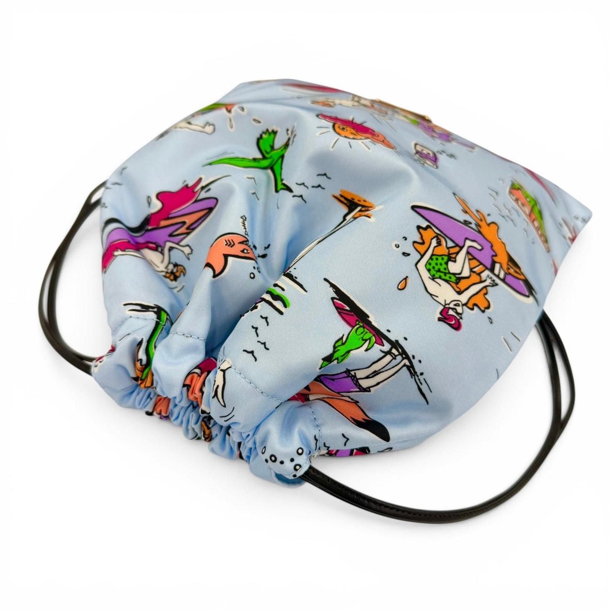 Prada Triangle Logo Surfing All Over Pattern Drawstring Re-Nylon Pouch Blue — view 4