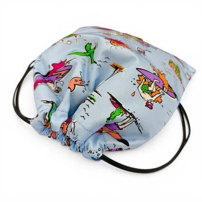Prada Triangle Logo Surfing All Over Pattern Drawstring Re-Nylon Pouch Blue — view 4