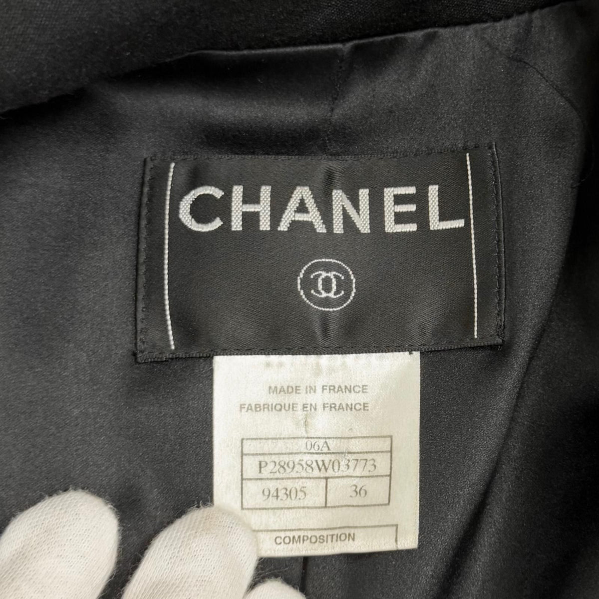 Chanel 06A Vintage CC Logo Black Stone Faux Pearl Long Wool Jacket with Buttons — view 8