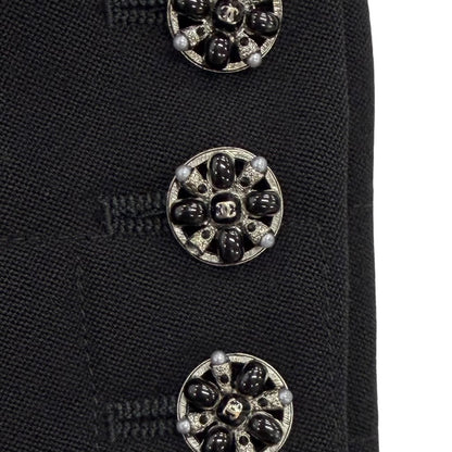 Chanel 06A Vintage CC Logo Black Stone Faux Pearl Long Wool Jacket with Buttons — view 7