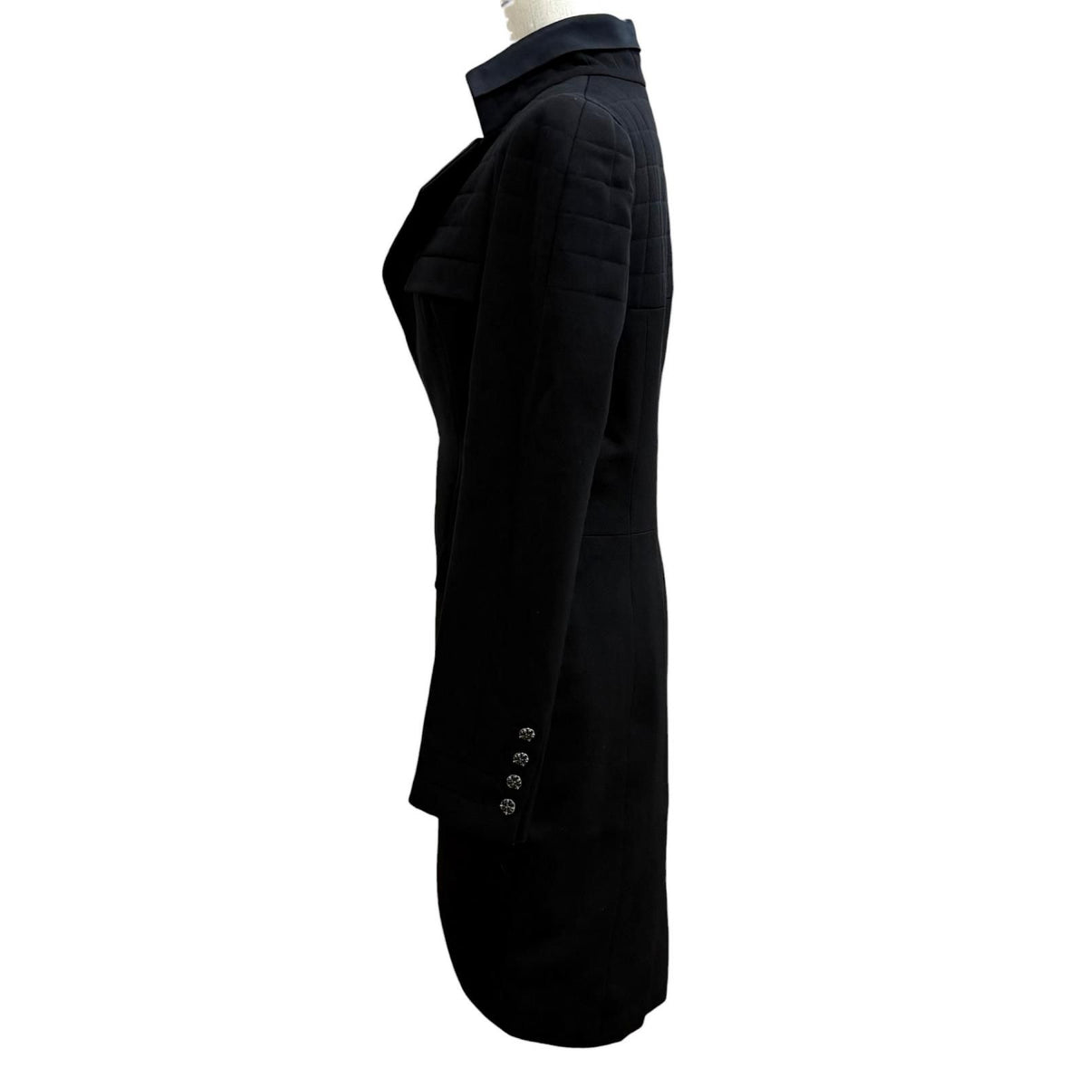 Chanel 06A Vintage CC Logo Black Stone Faux Pearl Long Wool Jacket with Buttons — view 3