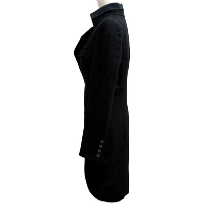 Chanel 06A Vintage CC Logo Black Stone Faux Pearl Long Wool Jacket with Buttons — view 3