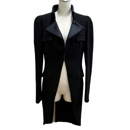 Chanel 06A Vintage CC Logo Black Stone Faux Pearl Long Wool Jacket with Buttons