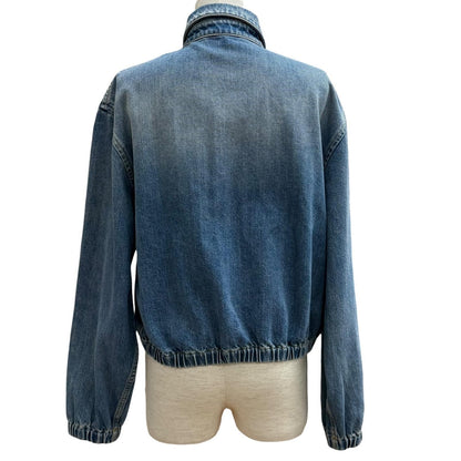 Prada 100% Cotton Triangle Logo Aging Zip UP Denim Jacket Indigo 38 — view 4