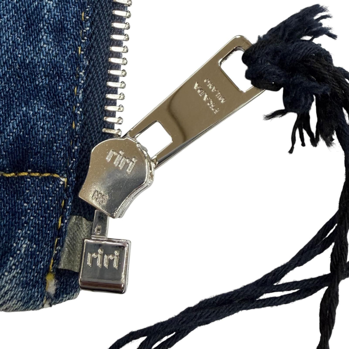 Prada 100% Cotton Triangle Logo Aging Zip UP Denim Jacket Indigo 38 — view 8