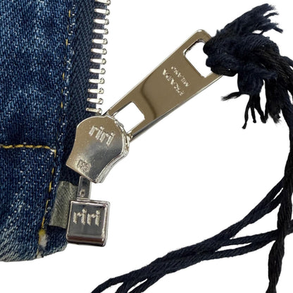Prada 100% Cotton Triangle Logo Aging Zip UP Denim Jacket Indigo 38 — view 8