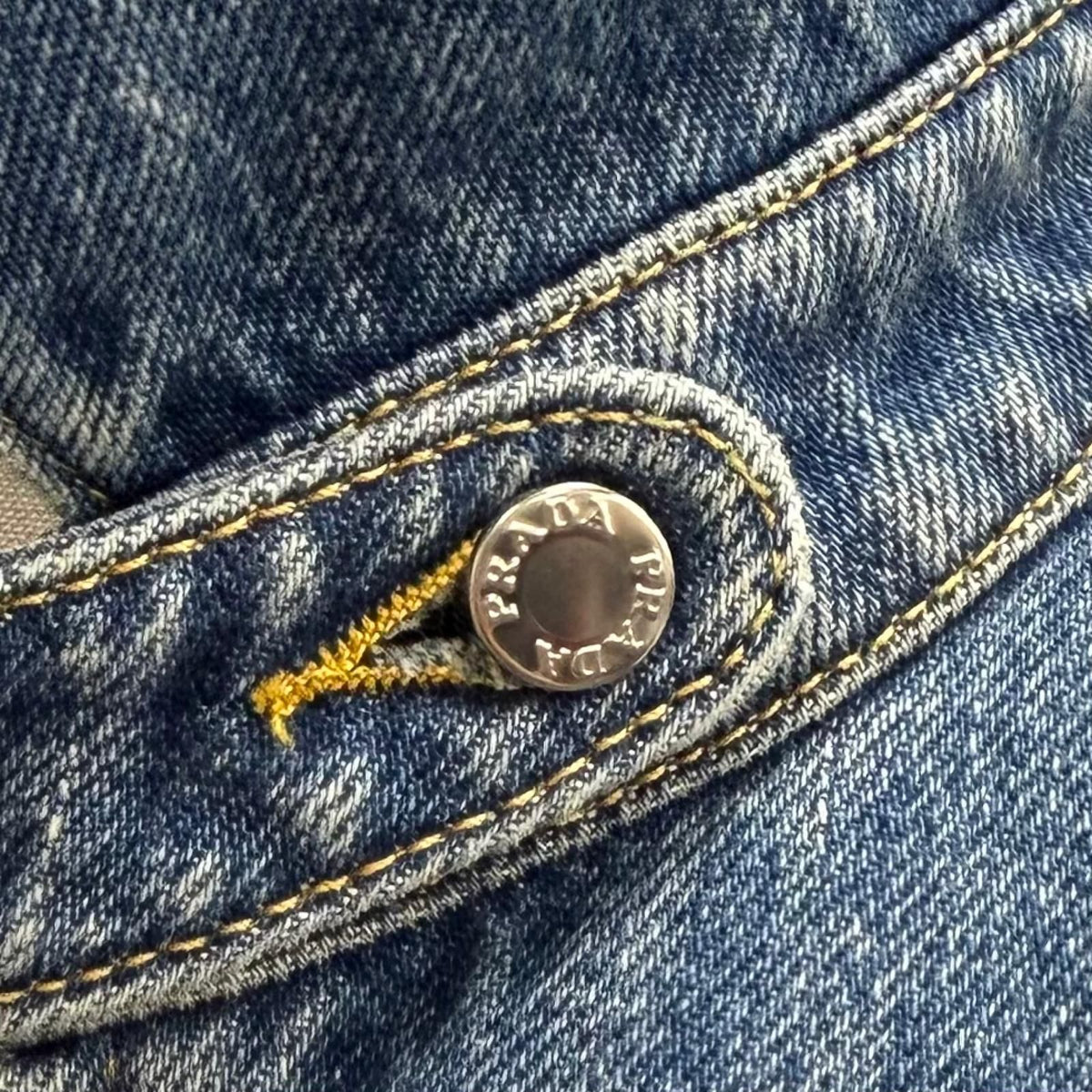 Prada 100% Cotton Triangle Logo Aging Zip UP Denim Jacket Indigo 38 — view 7