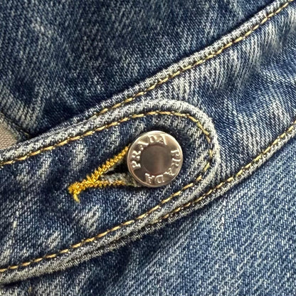 Prada 100% Cotton Triangle Logo Aging Zip UP Denim Jacket Indigo 38 — view 7