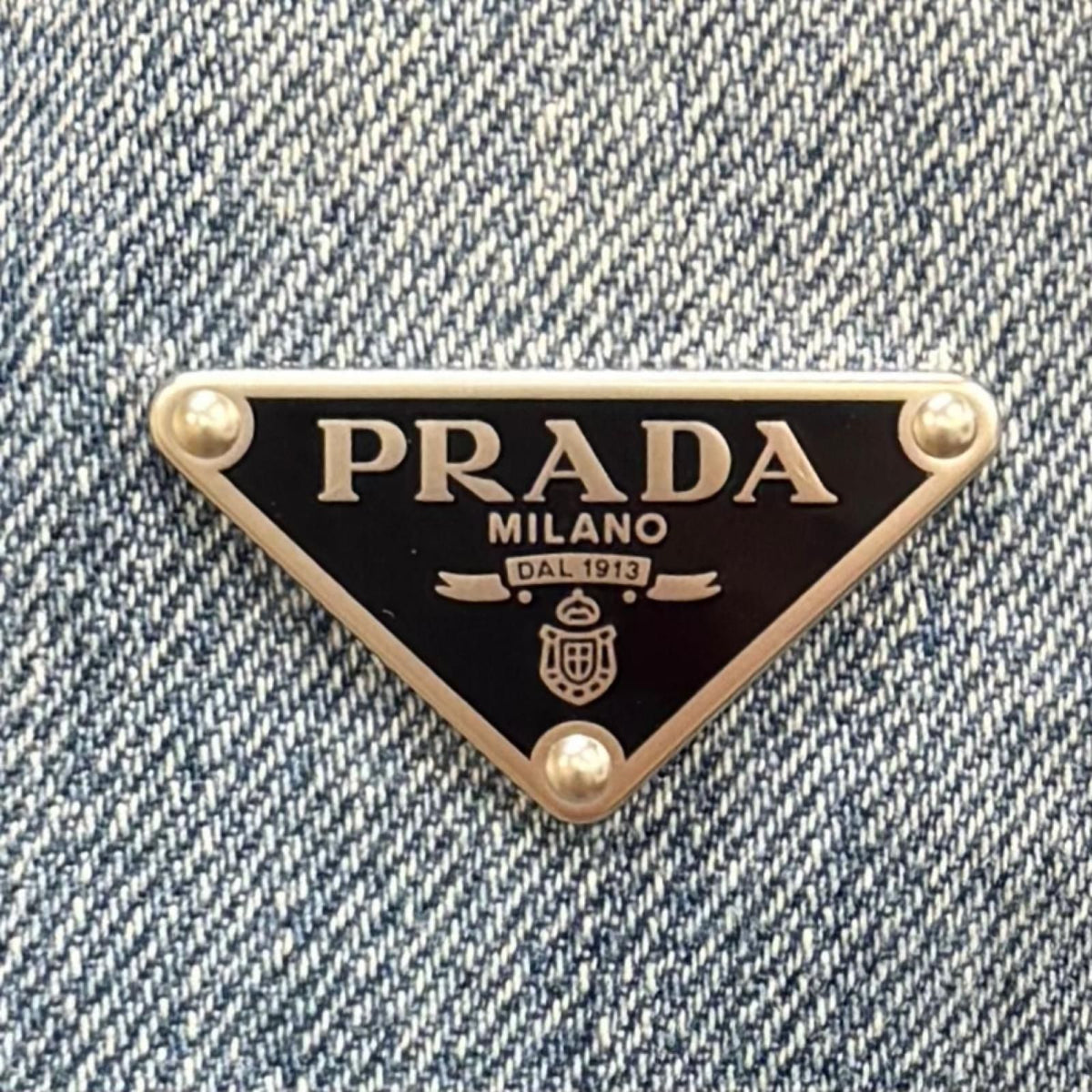 Prada 100% Cotton Triangle Logo Aging Zip UP Denim Jacket Indigo 38 — view 6