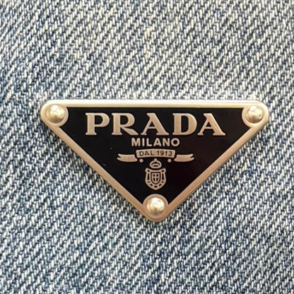 Prada 100% Cotton Triangle Logo Aging Zip UP Denim Jacket Indigo 38 — view 6