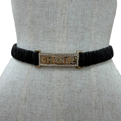 Chanel 23c Logo Buckle Rhinestone Leather Belt Black Gold — view 3