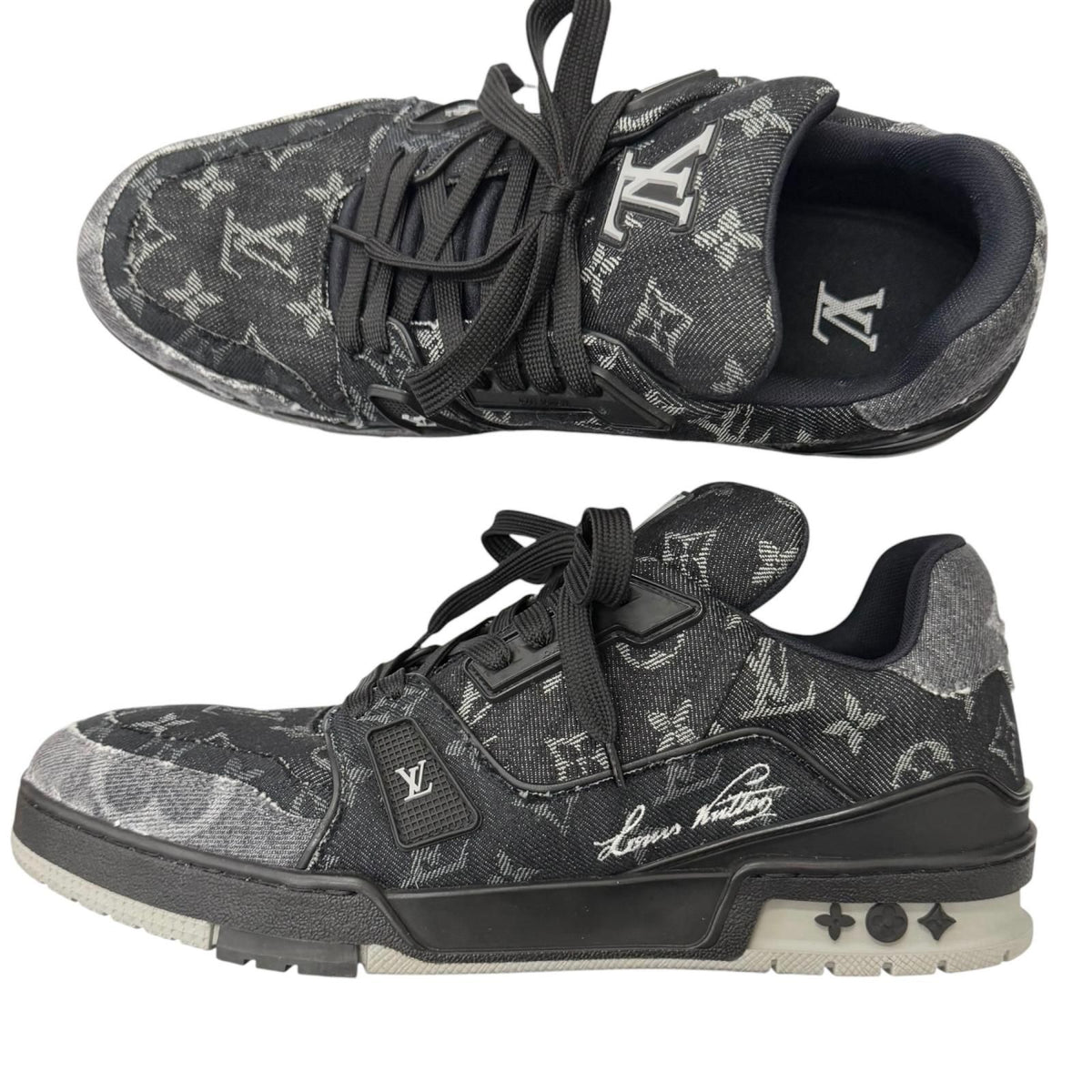 Louis Vuitton LV Trainers Line Monogram Denim Low-Cut Sneakers Black 9.5 — view 3