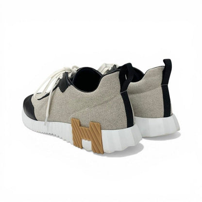 Hermes Bouncing Sneakers Fabric Leather Black Beige White — view 4