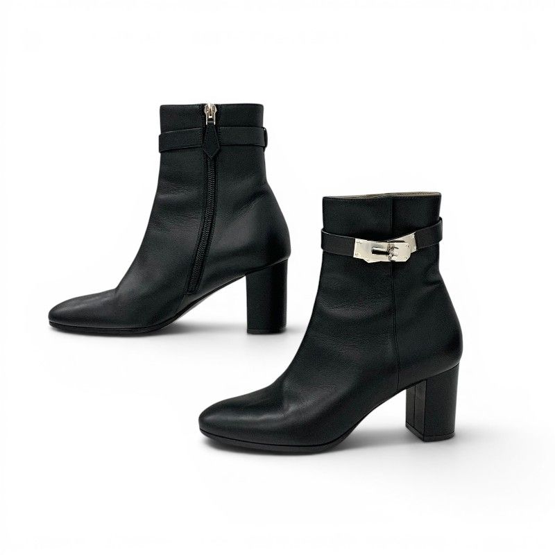 Hermes Saint Germain Boots Short Shoes Leather Black Silver Kelly — view 3