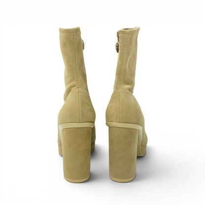 Chanel Boots Short Shoes Suede Patent Beige Black Gold Logo CC Charm Bicolor — view 5
