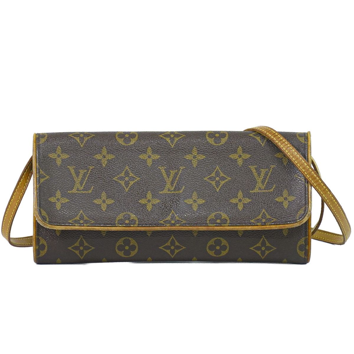 Louis Vuitton LV Pochette Twin GM Monogram 2-Way Shoulder Bag Clutch Brown