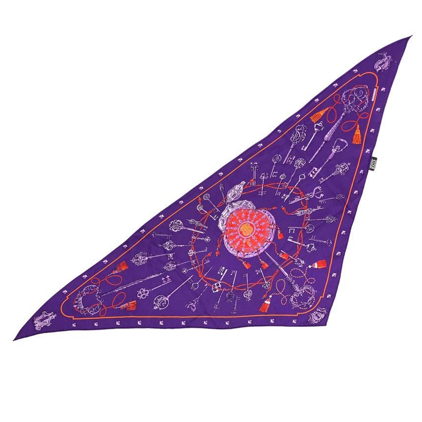 Hermes Pointe Les Cles Key Pattern Triangle Scarf Pointu Carre Bandana Silk