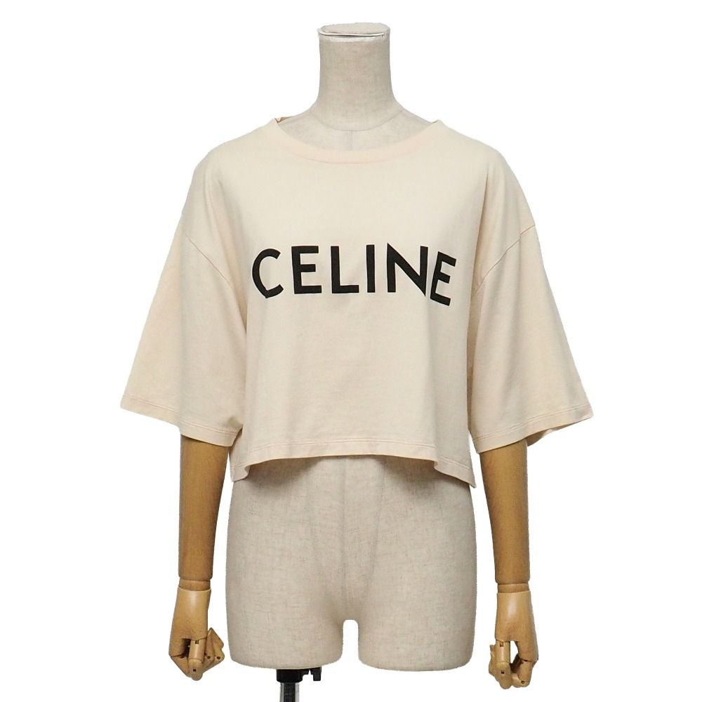 Celine Short Sleeve T-Shirt L Logo Print Cropped