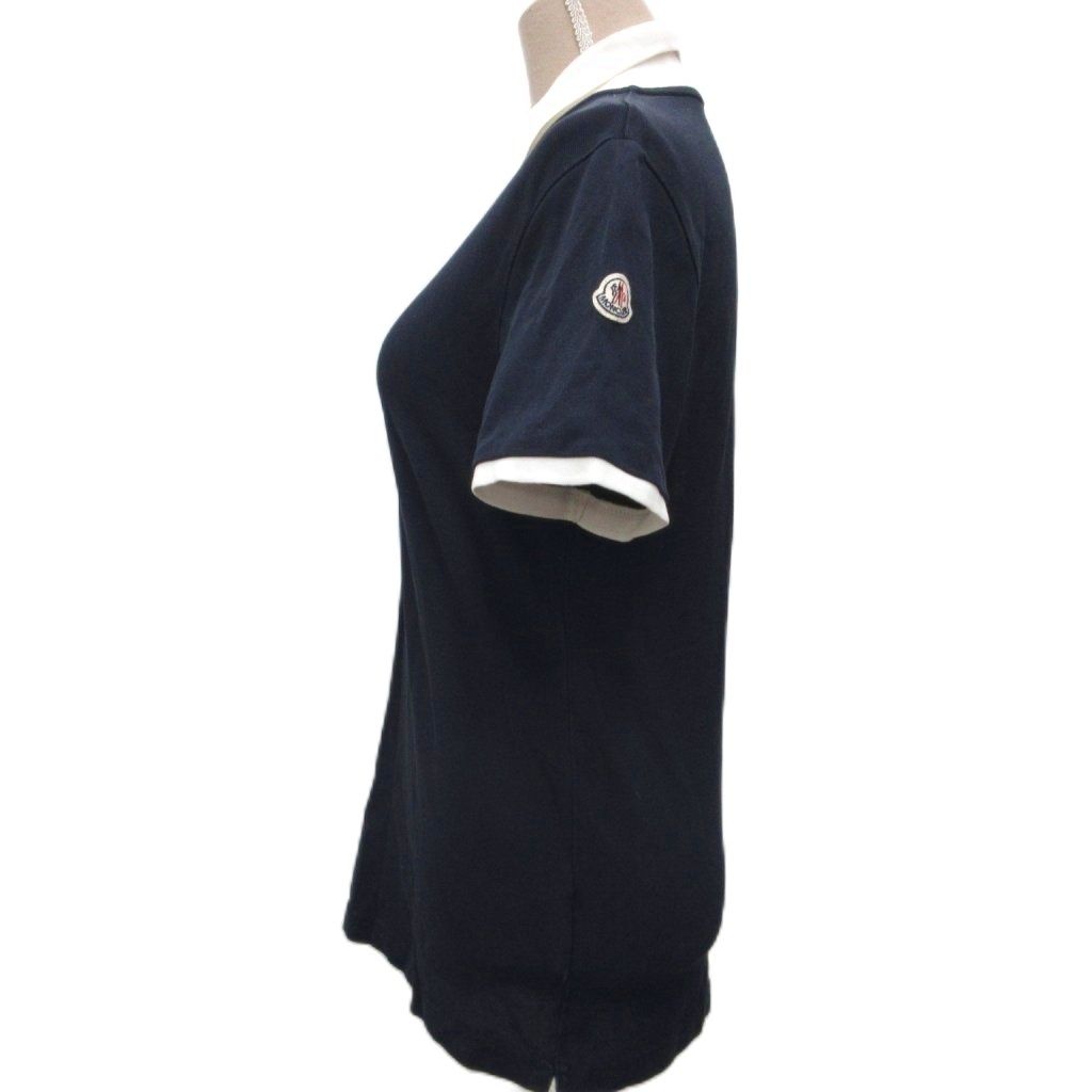 Moncler Polo Shirt Short Sleeve Collar Logo S Navy White — view 3