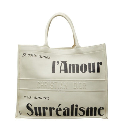 Dior Book Tote Bag White Black Leather