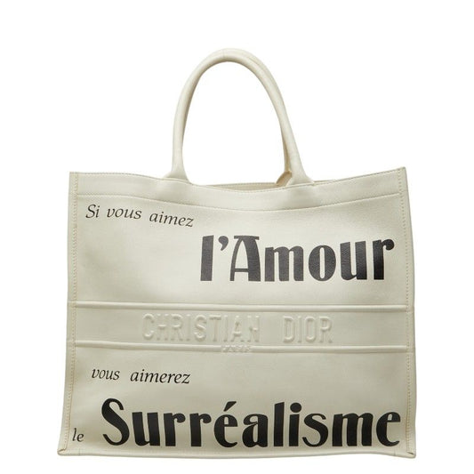 Dior Book Tote Bag White Black Leather