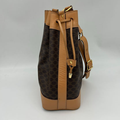 Celine Macadam Shoulder Bag Crossbody Drawstring Leather Brown Gold — view 3