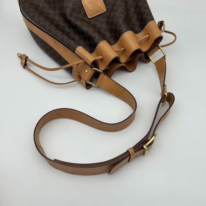 Celine Macadam Shoulder Bag Crossbody Drawstring Leather Brown Gold — view 5