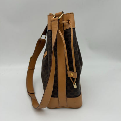 Celine Macadam Shoulder Bag Crossbody Drawstring Leather Brown Gold — view 4