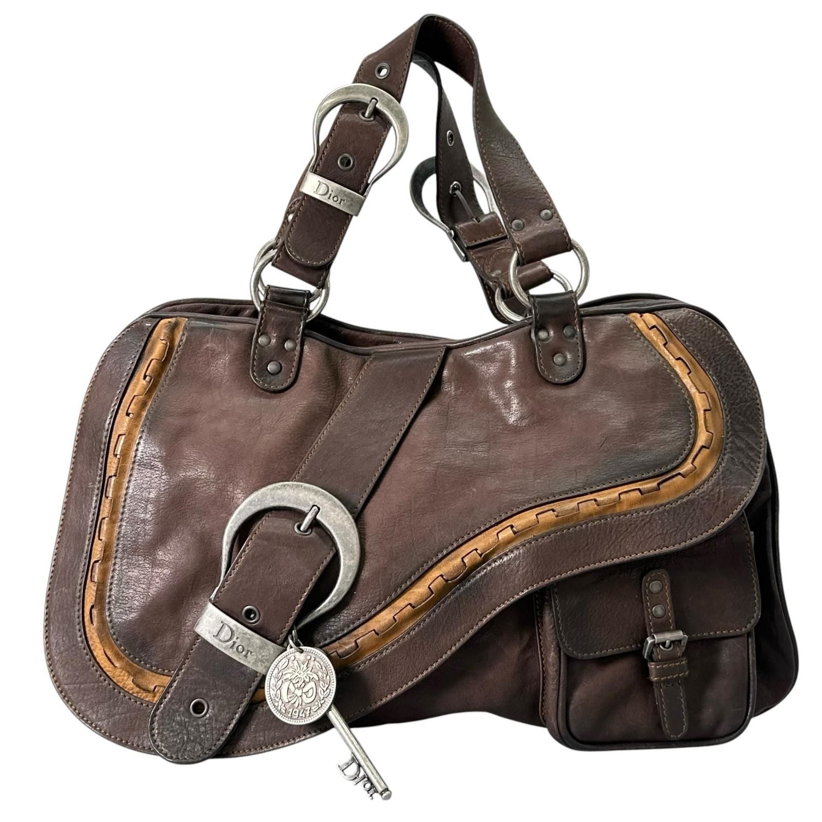 Dior Handbag Dark Brown Concho Coin Antique