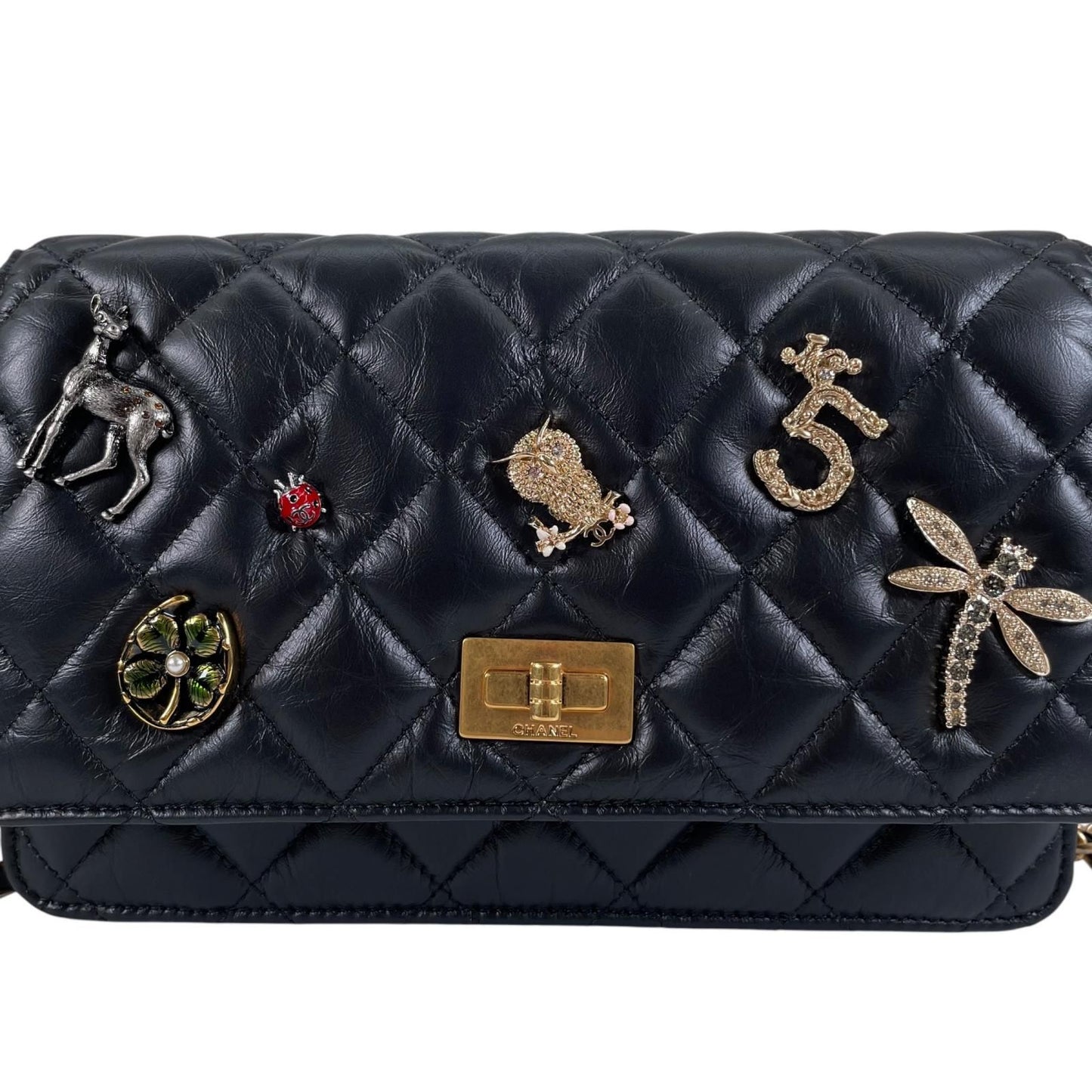 Chanel 2.55 Quilted Icon Charm Embroidery Chain Wallet Shoulder Bag Calfskin — view 4