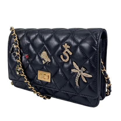 Chanel 2.55 Quilted Icon Charm Embroidery Chain Wallet Shoulder Bag Calfskin — view 2