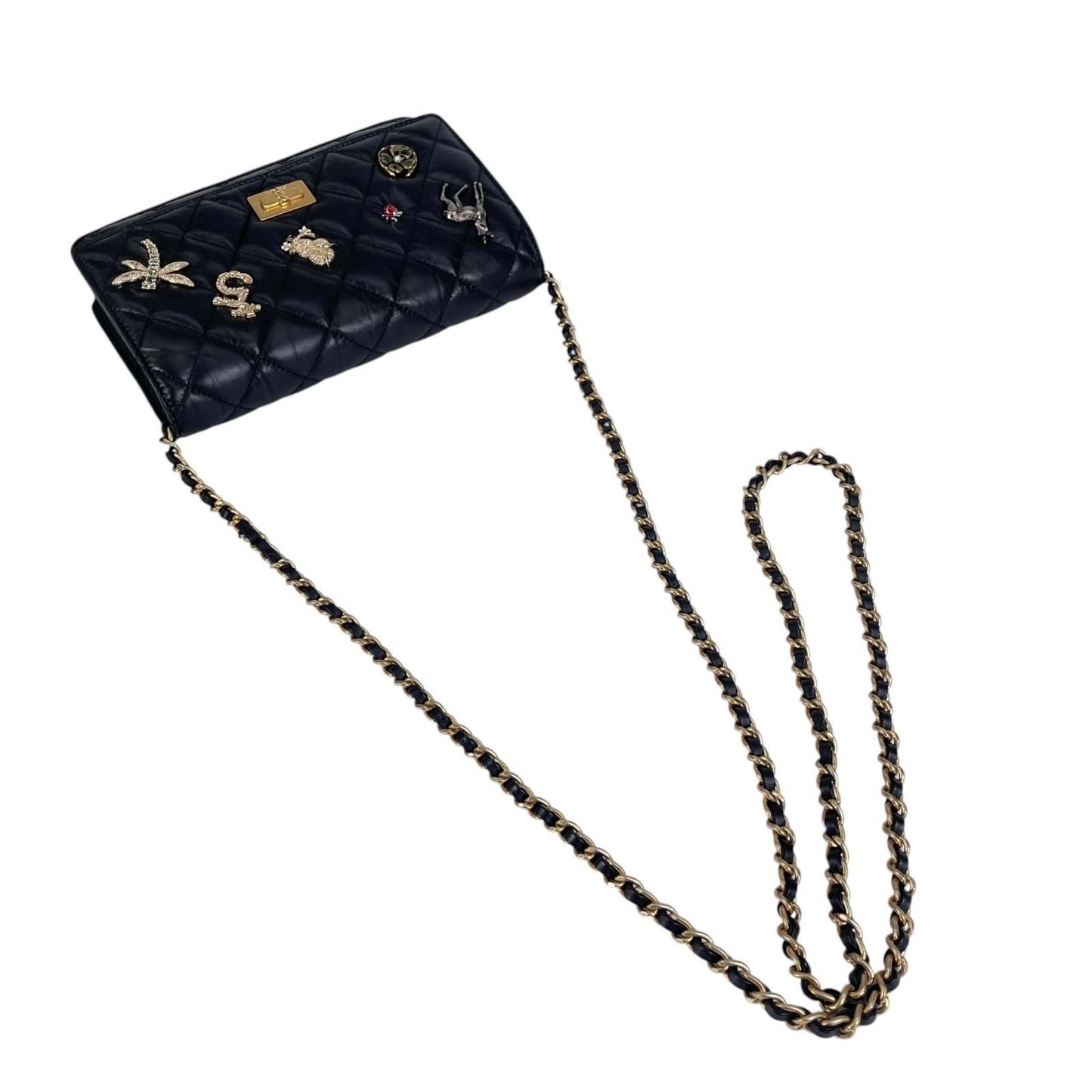 Chanel 2.55 Quilted Icon Charm Embroidery Chain Wallet Shoulder Bag Calfskin — view 6